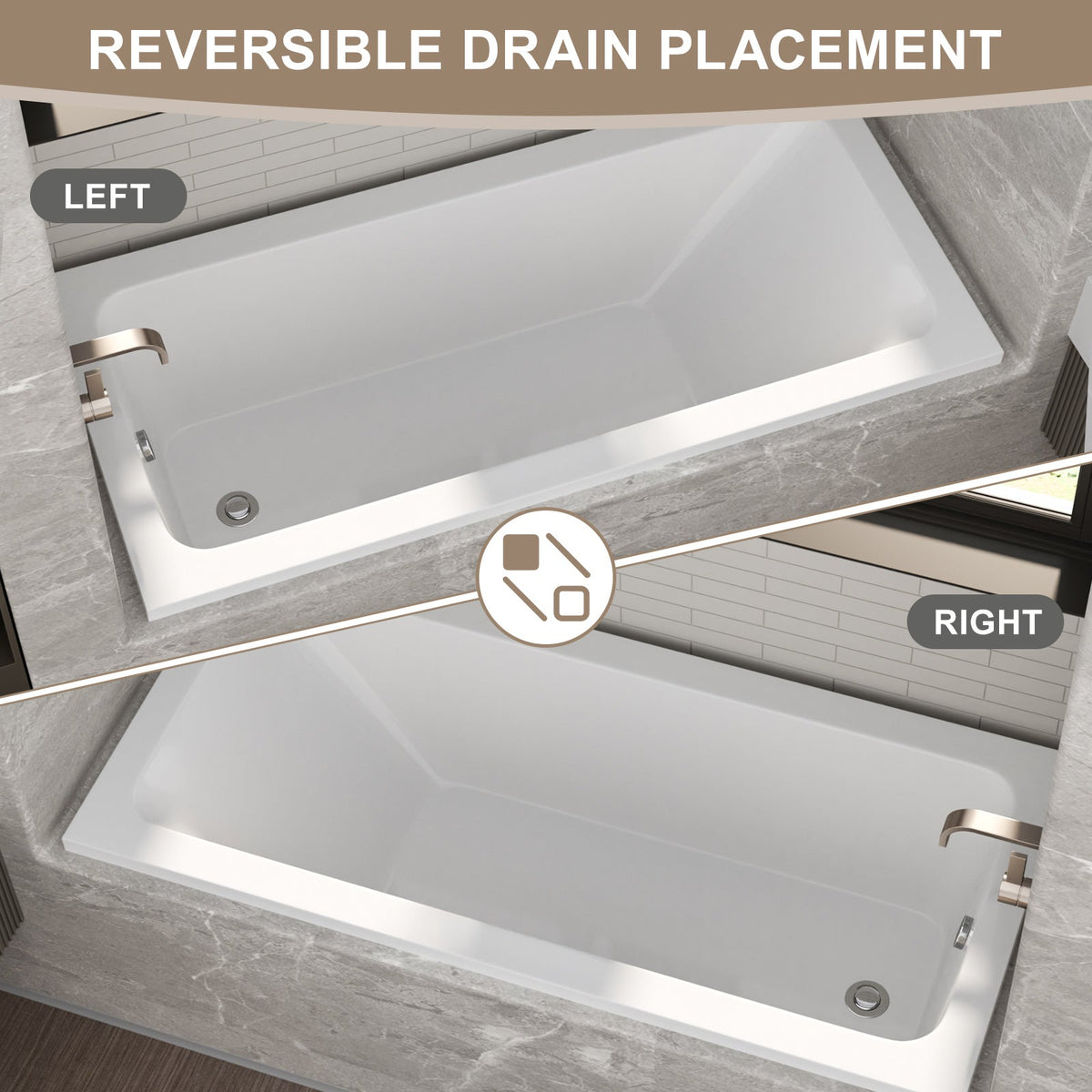 66-Inch Acrylic Built-In Soaking Tub with Glossy Finish