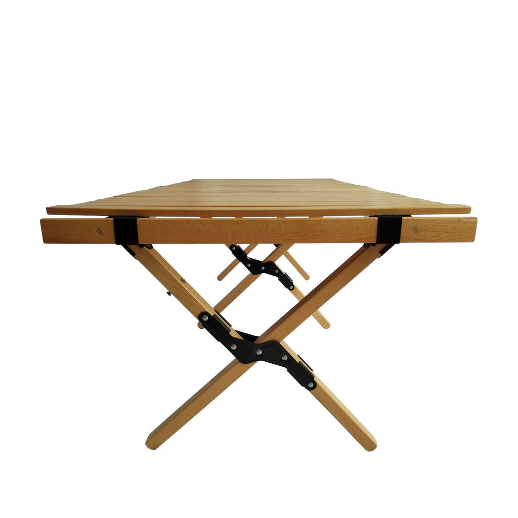 Multi-Function Wooden Foldable Patio Dining Table with Roll-Up Top - Natural