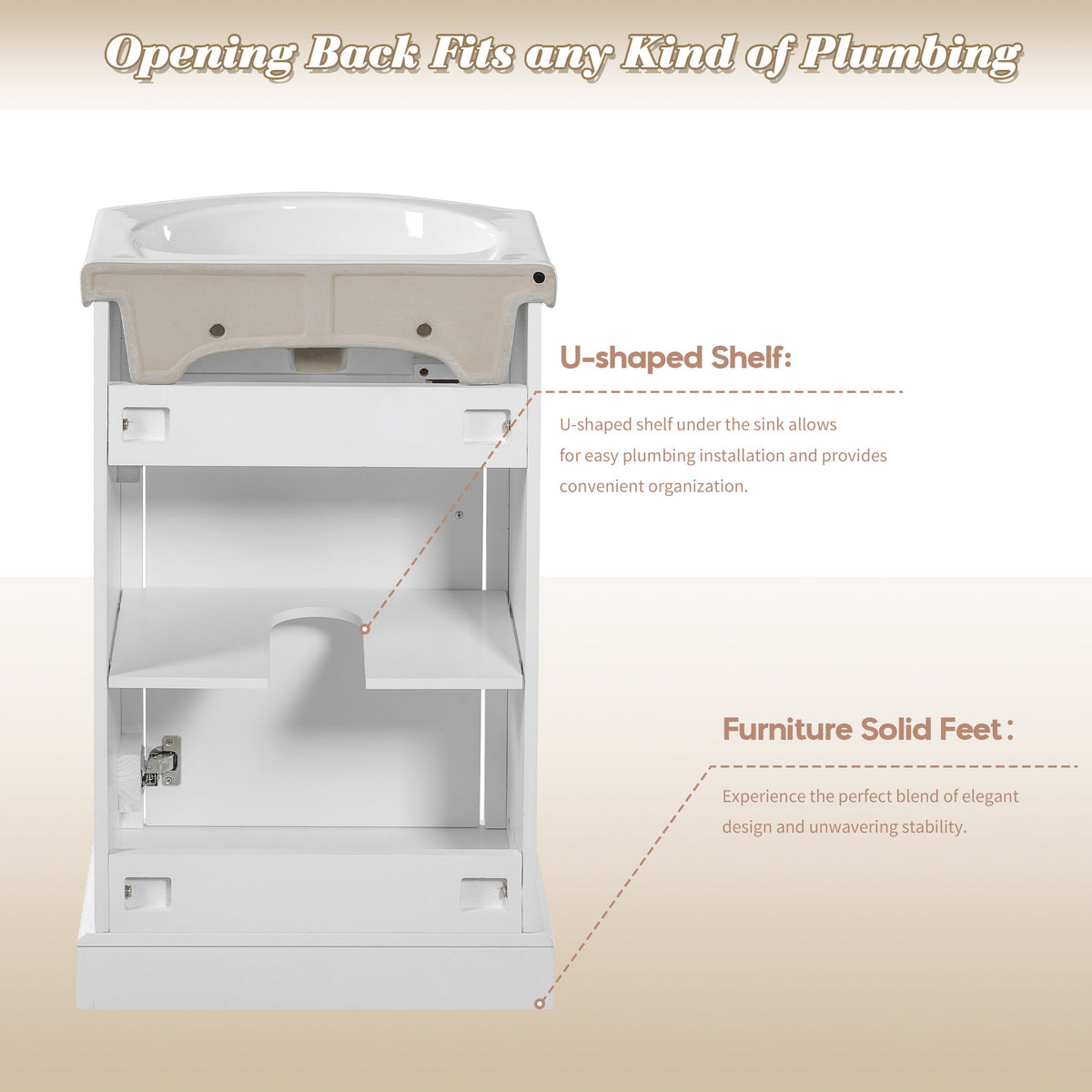 French Style 20-Inch Bathroom Vanity with Ceramic Sink - White