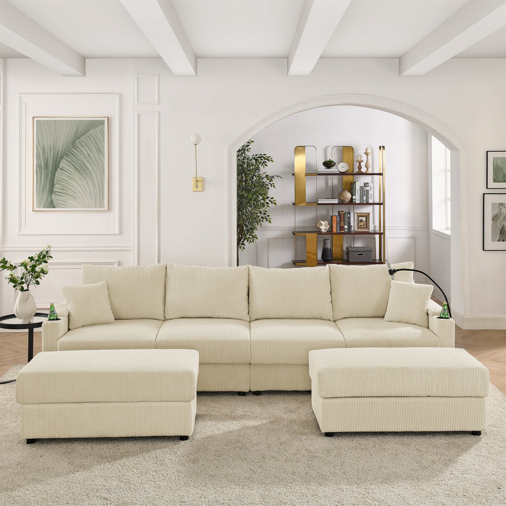 Modern U-Shaped Couch with Storage and Ottomans
