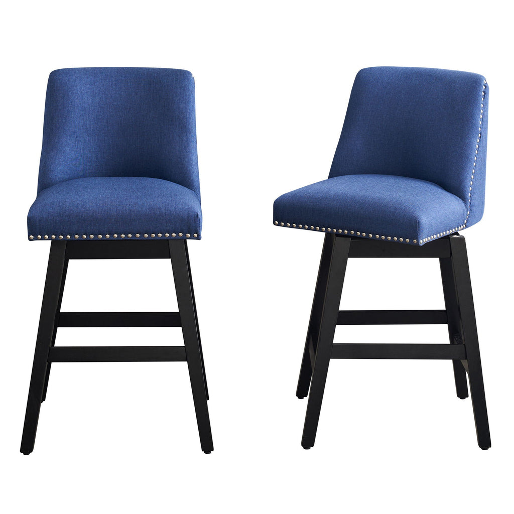Upholstered Swivel Bar Stool Set with High Back and 360° Rotation - Blue or Dark Gray