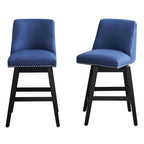 Upholstered Swivel Bar Stool Set with High Back and 360° Rotation - Blue or Dark Gray