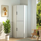 White Corner Kitchen Pantry Cabinet with Vertical Storage - White