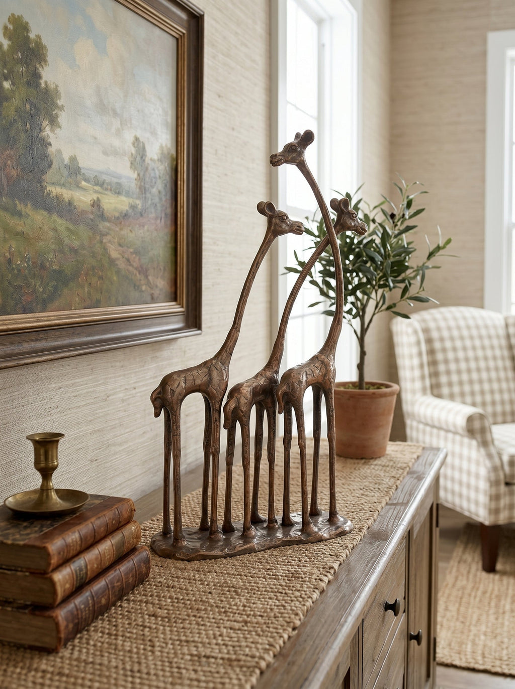 Giraffe Sculpture Animal Statue Decor with Antique Bronze Finish