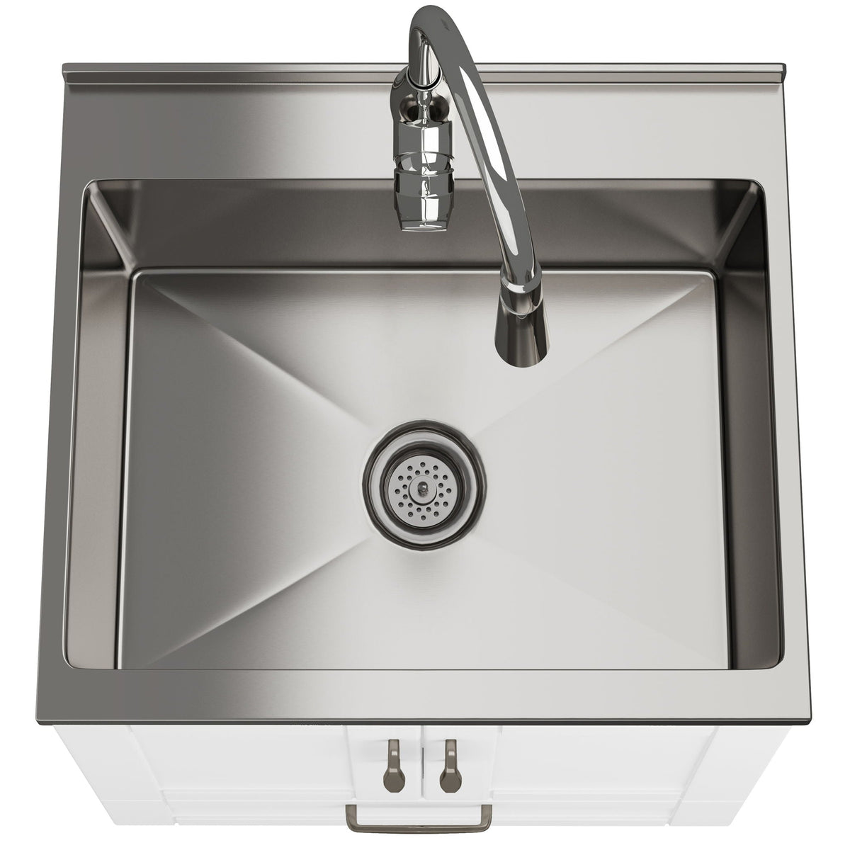 Deluxe Laundry Cabinet with Pull-Out Faucet and Stainless Steel Sink - White