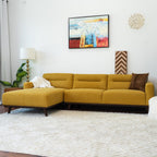 L-Shaped Sectional Couch with Solid Wood Frame and Vegan Upholstery - Yellow or Light Brown
