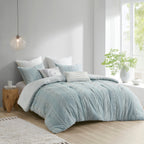 Cotton Jacquard Comforter Set with Reversible Design - Aqua