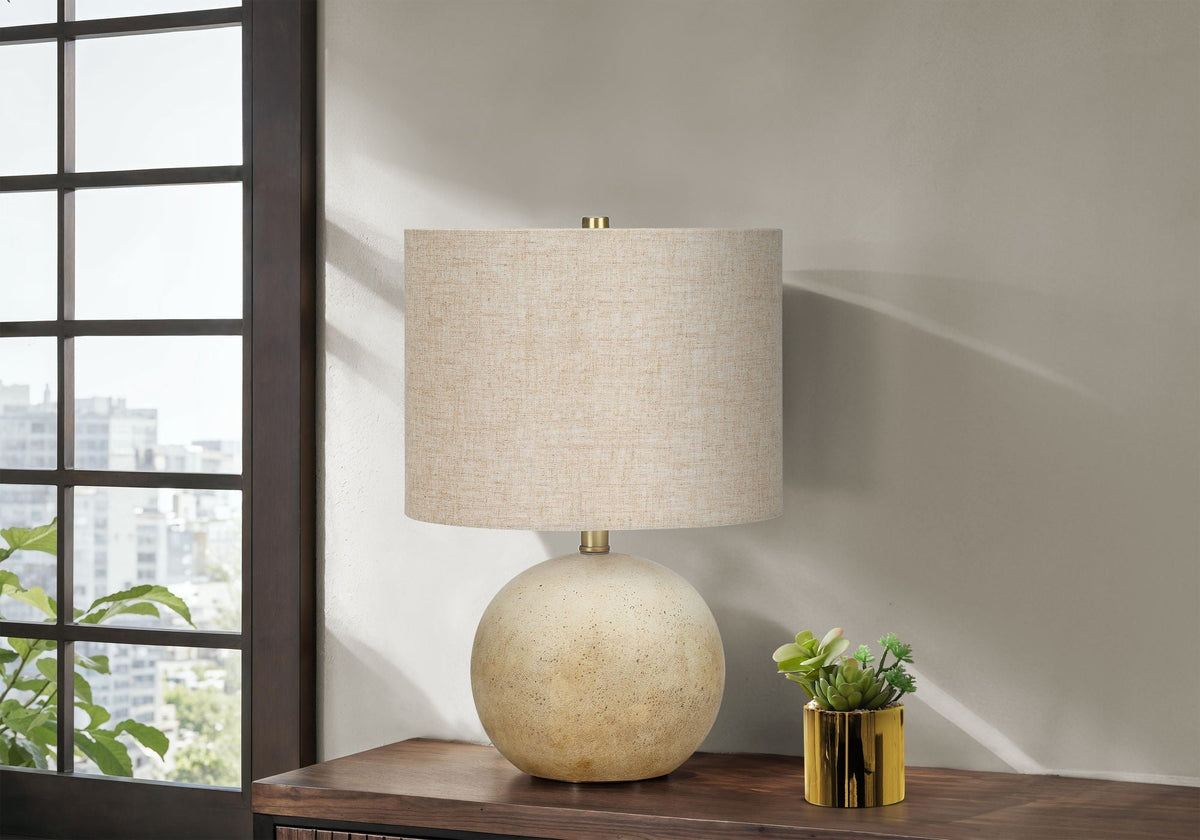 Table Lamp Lighting with Concrete Base and Drum Shade - Beige or Gray