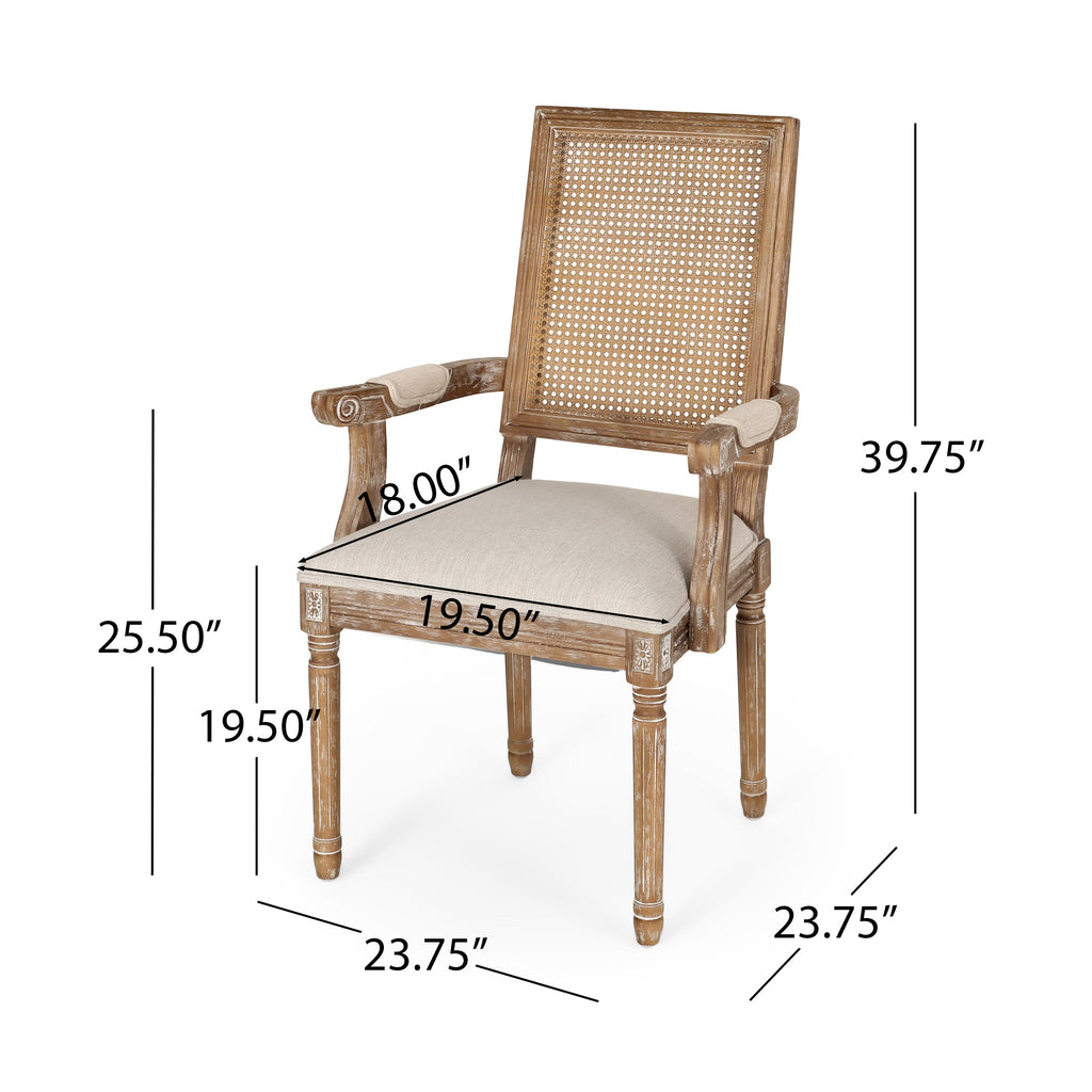 Upholstered Dining Chair with Cane Back - Beige or Light Grey