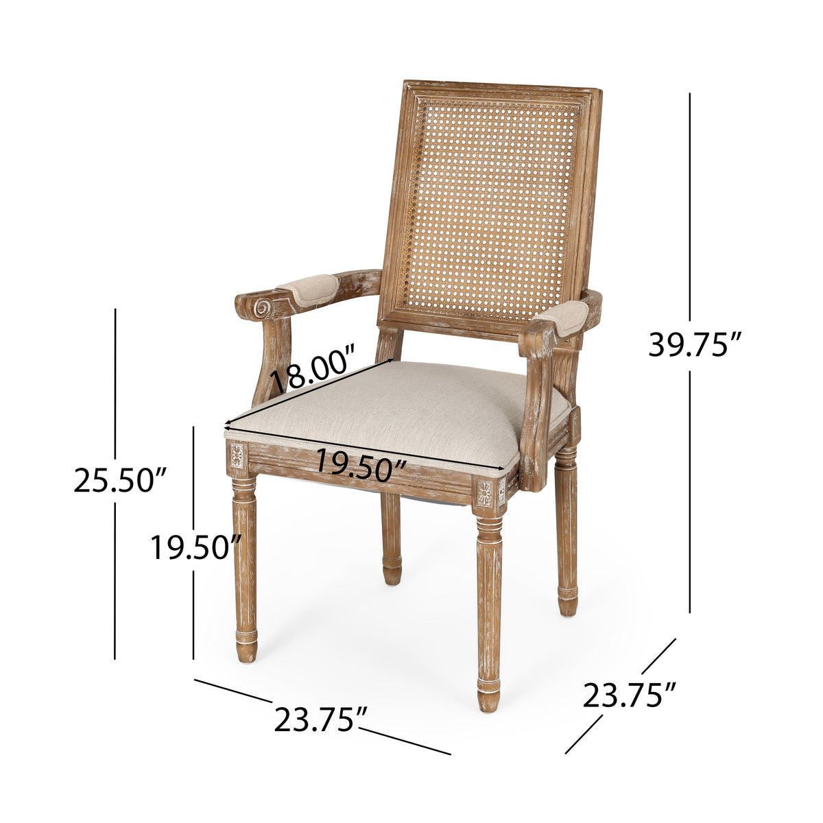 Upholstered Dining Chair with Cane Back - Beige or Light Grey