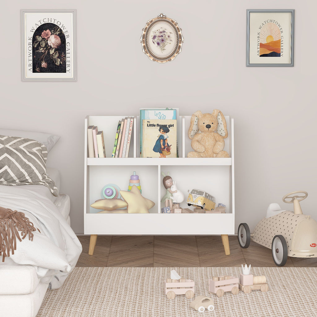 Kids Bookshelf and Toy Organizer with 5 Cubbies - White