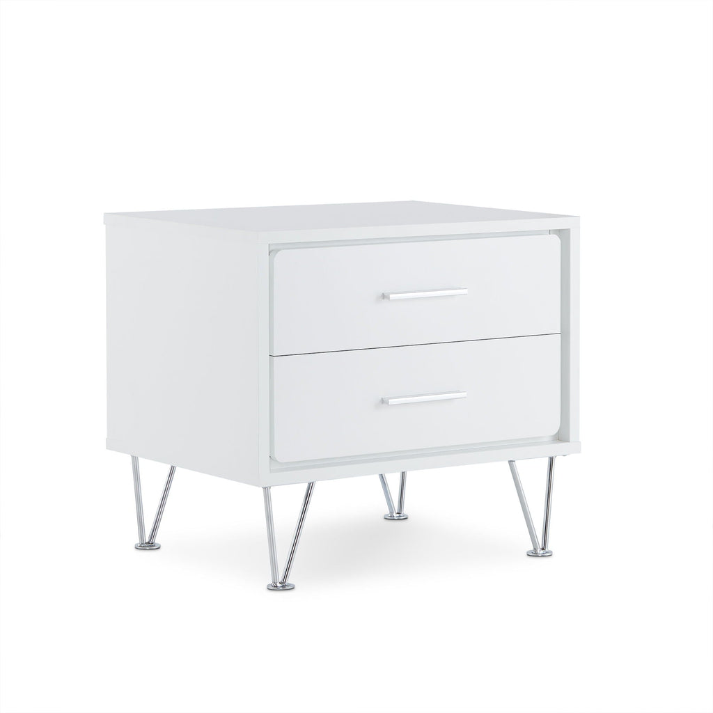 White Accent Table with Storage Drawers and Chrome Legs