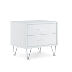 White Accent Table with Storage Drawers and Chrome Legs