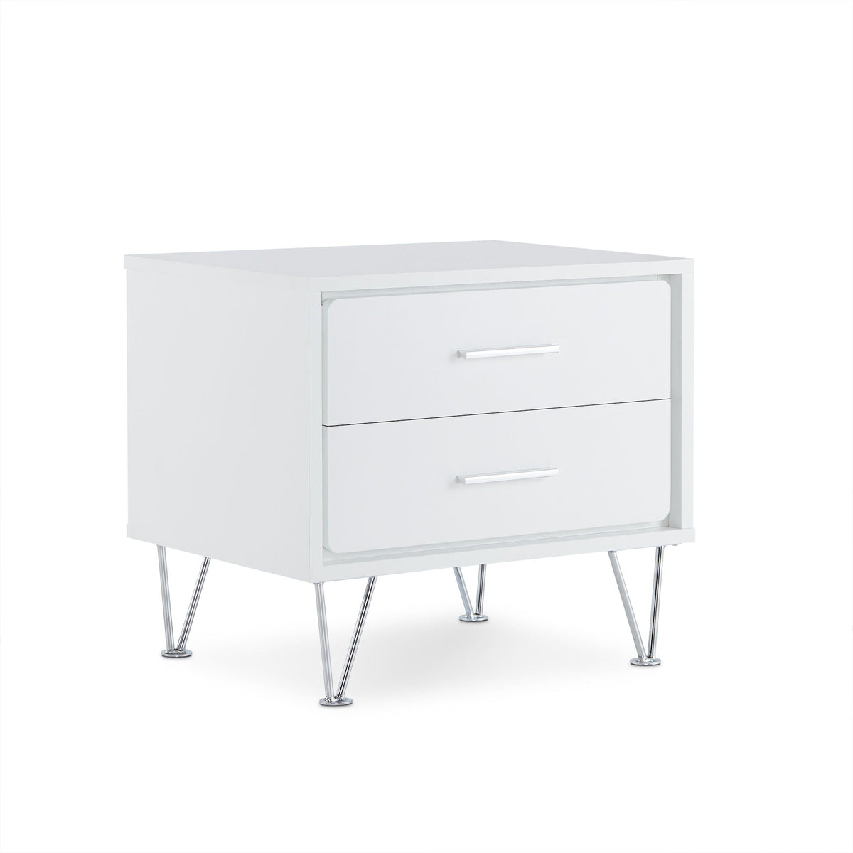 White Accent Table with Storage Drawers and Chrome Legs