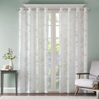 Palm Leaf Burnout Sheer Window Curtain with Grommets - White