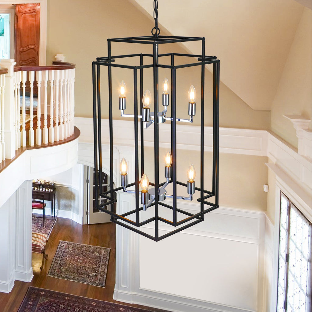 Modern 8-Light Geometric Pendant Chandelier with Adjustable Height - Chrome