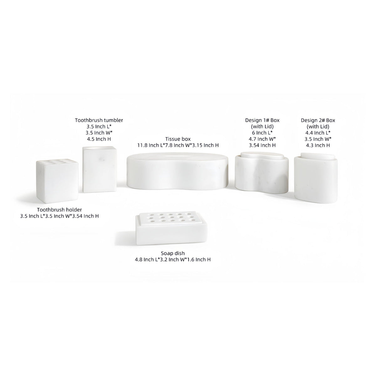 Elegant Marble Bathroom Accessories Set with Natural Veining - Light Brown or White