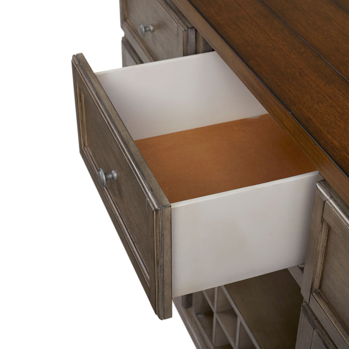 Rustic 2 Tone Server with Wine Storage - Gray