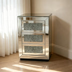 3 Drawer Nightstand with Glass Accents - Silver