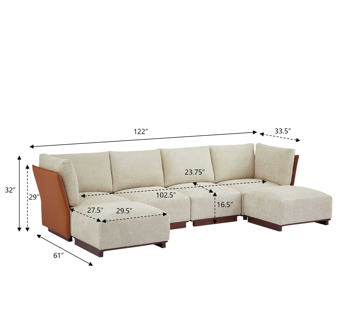 Velora 6-Piece U Shaped Boucle Modular Sectional Sofa with Deep Seating - White