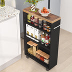 4 Tier Narrow Rolling Kitchen Slim Storage Cart with Locking Wheels – Black or White
