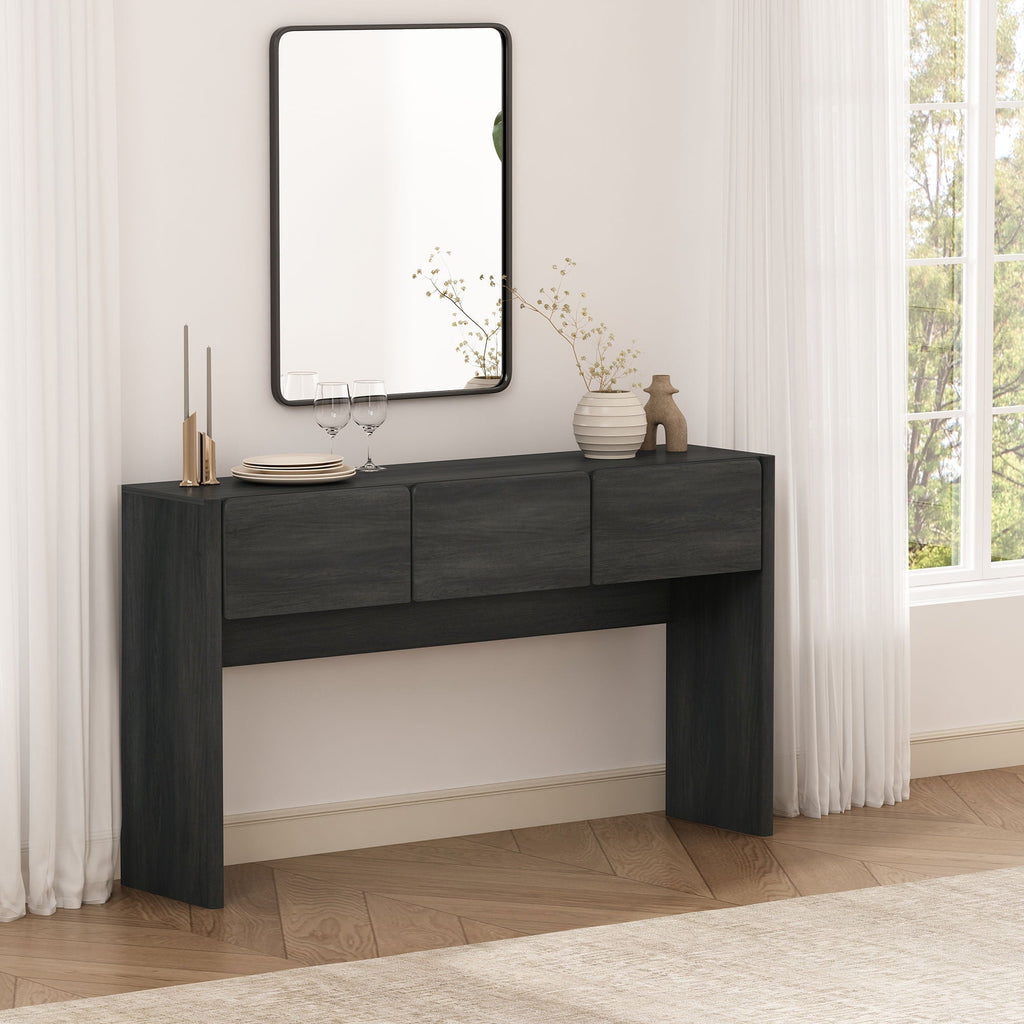Linda Console Table with Three-Drawer Storage - Light Brown, Dark Brown, Dark Gray