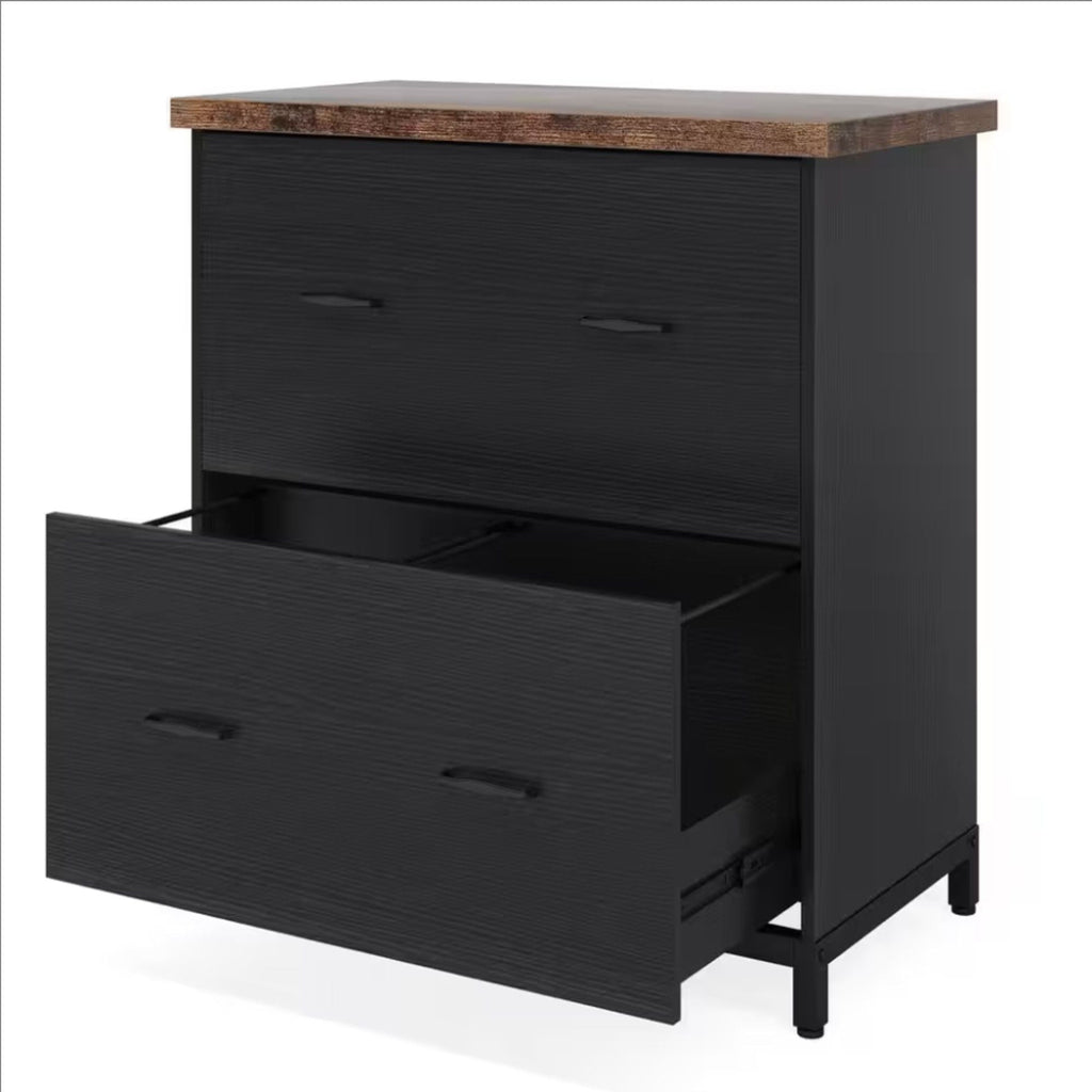 2 Drawer Lateral File Cabinet with Heavy Duty Steel Frame - Brown/Black