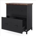 2 Drawer Lateral File Cabinet with Heavy Duty Steel Frame - Brown/Black