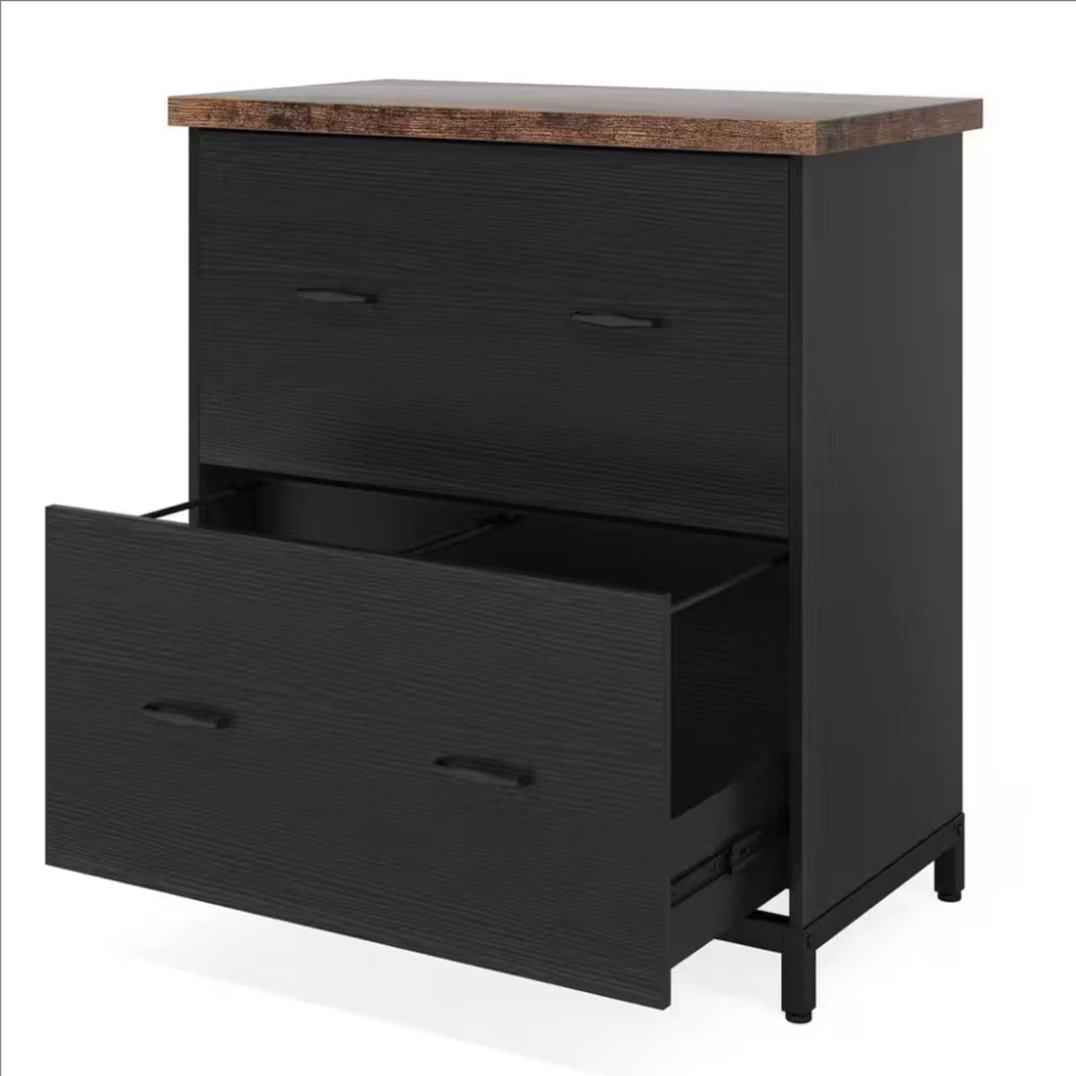 2 Drawer Lateral File Cabinet with Heavy Duty Steel Frame - Brown/Black