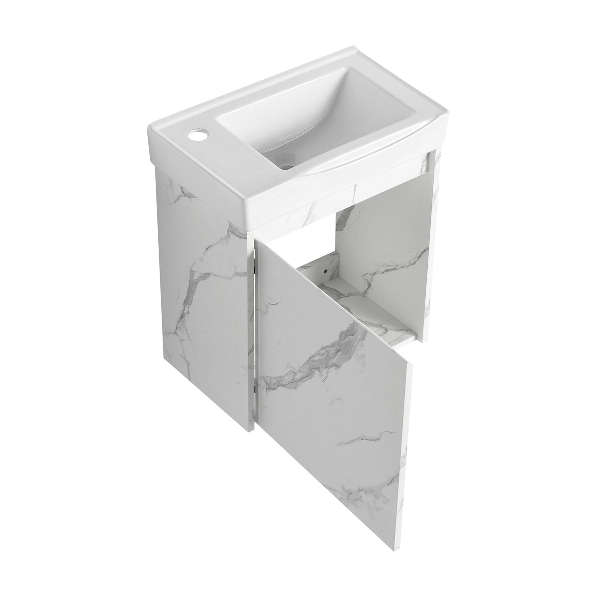 Modern Bathroom Vanity with Ceramic Basin and Storage Cabinet - Light Brown, Black, or White