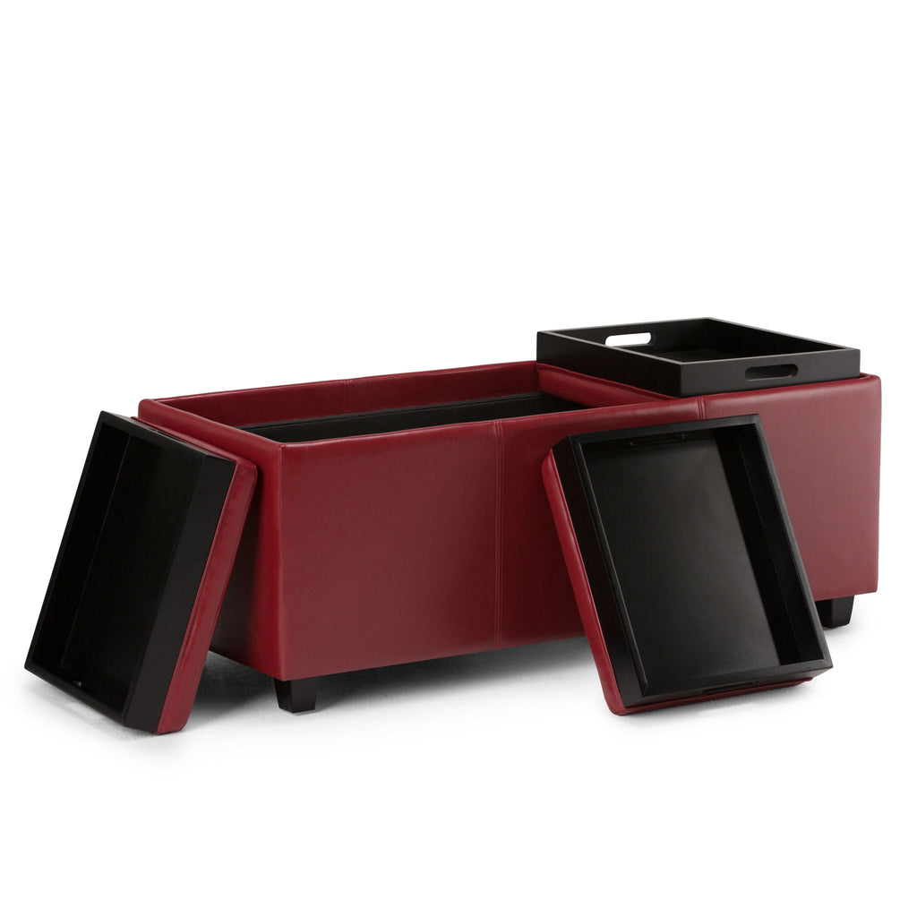 Avalon Upholstered Storage Ottoman with Flip-Over Serving Trays - Multiple Colors