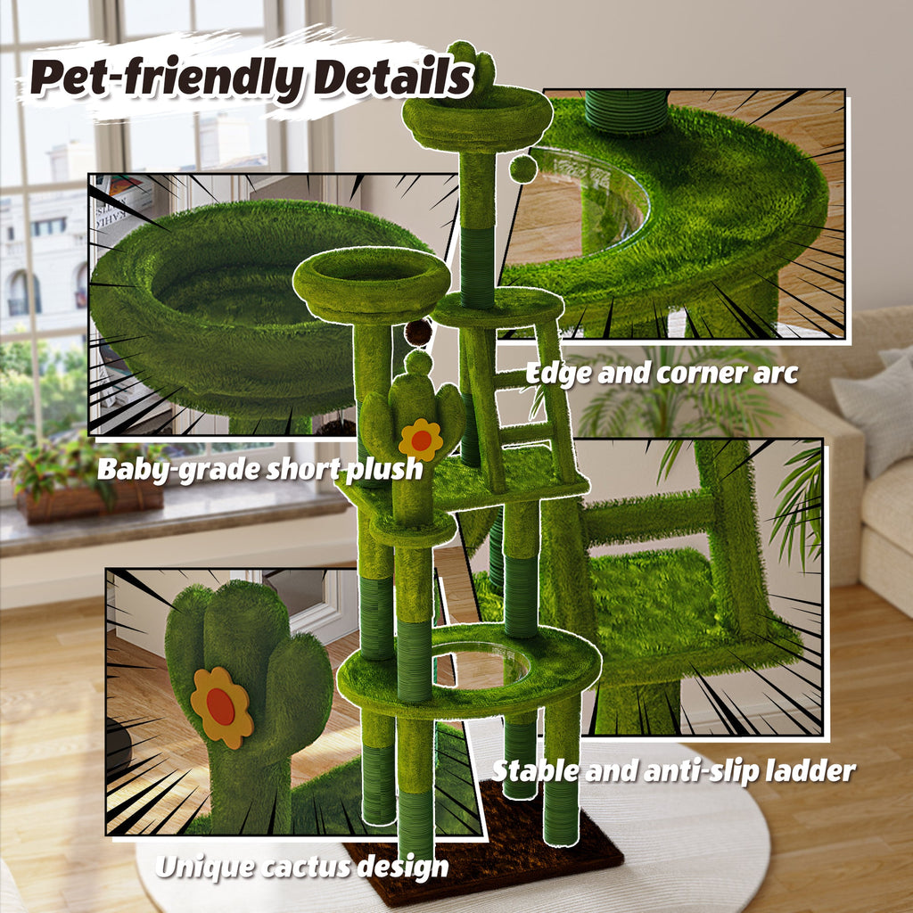 72in Cactus Cat Tree Tower with Transparent Capsule - Green
