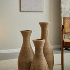 3 Piece Artificial Rattan Floor Vase Set with Modern Artistic Style - Beige