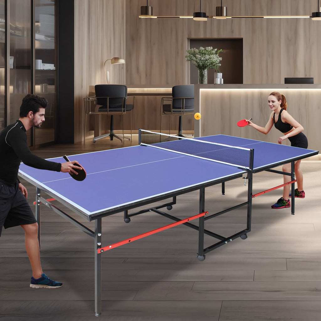 8ft Foldable Table Tennis Table Set with Portable Design - Blue