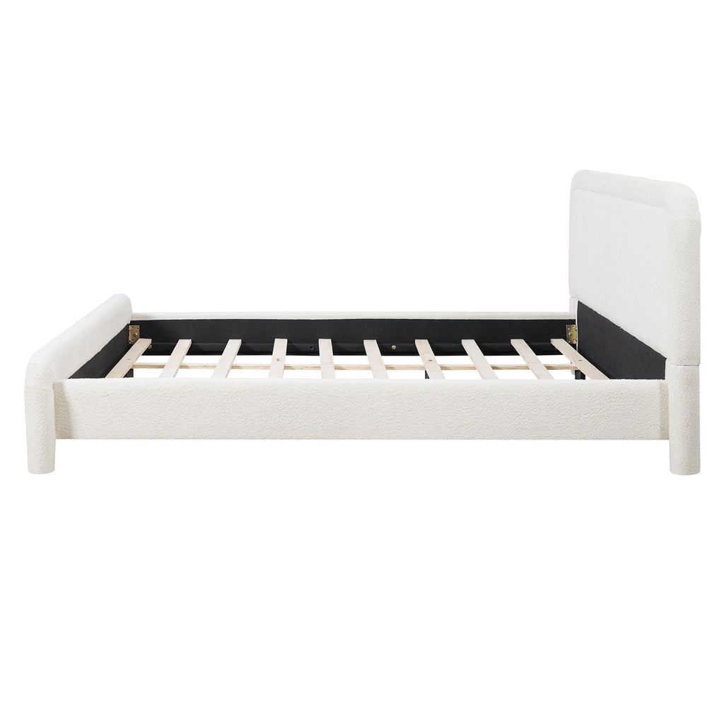 King Size Upholstered Platform Bed Frame with Curved Headboard - Boucle