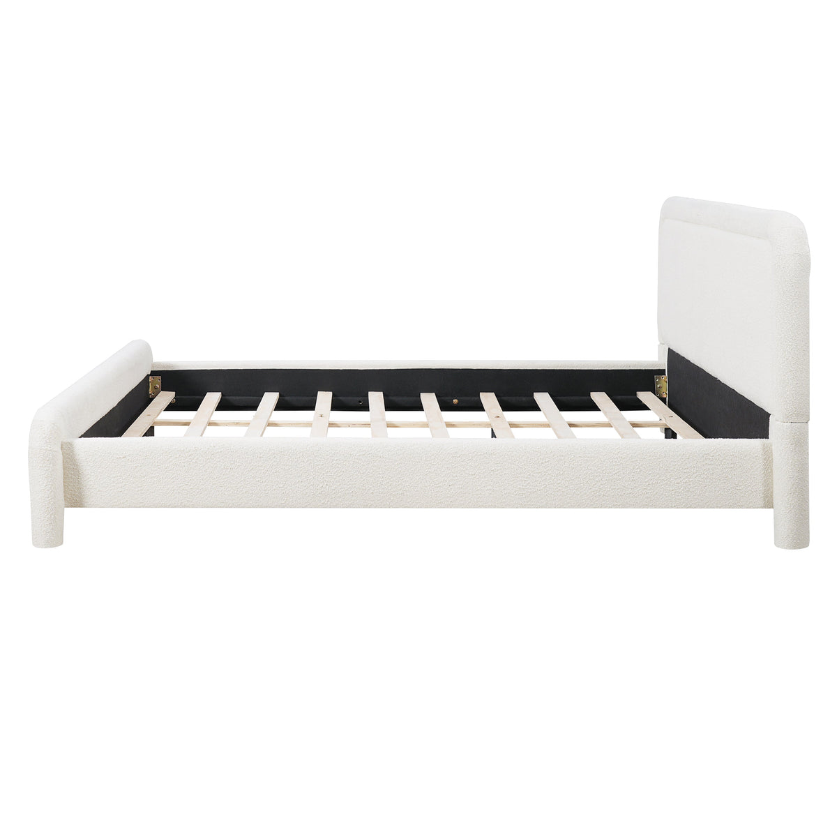 King Size Upholstered Platform Bed Frame with Curved Headboard - Boucle