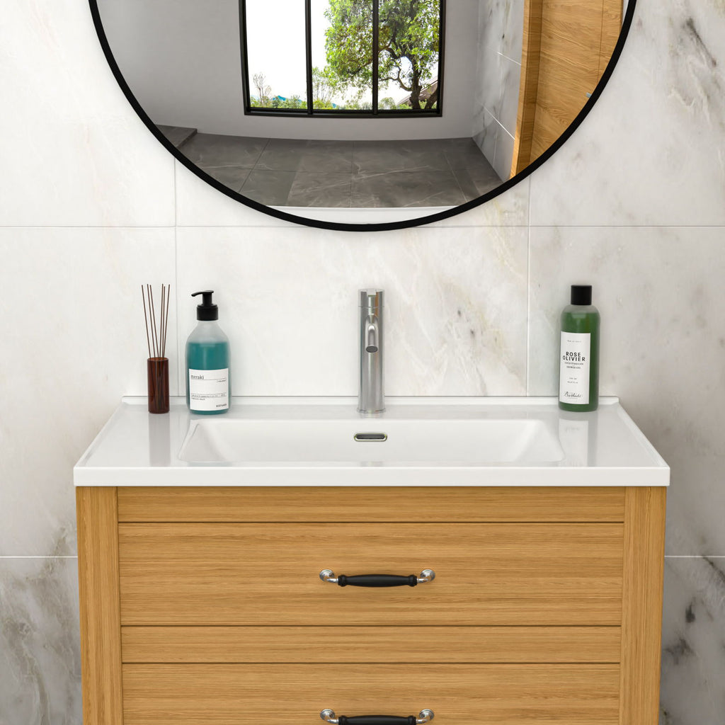 Modern Rectangular Vanity Top with Overflow – White