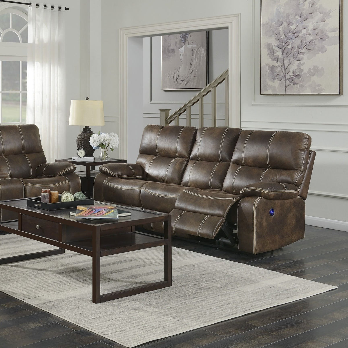 Reclining Sofa With USB Charging, Pocket Coil Seating & Hidden Storage - Brown