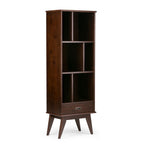 Mid Century Wide Bookcase with Storage Drawers - Multiple Colors