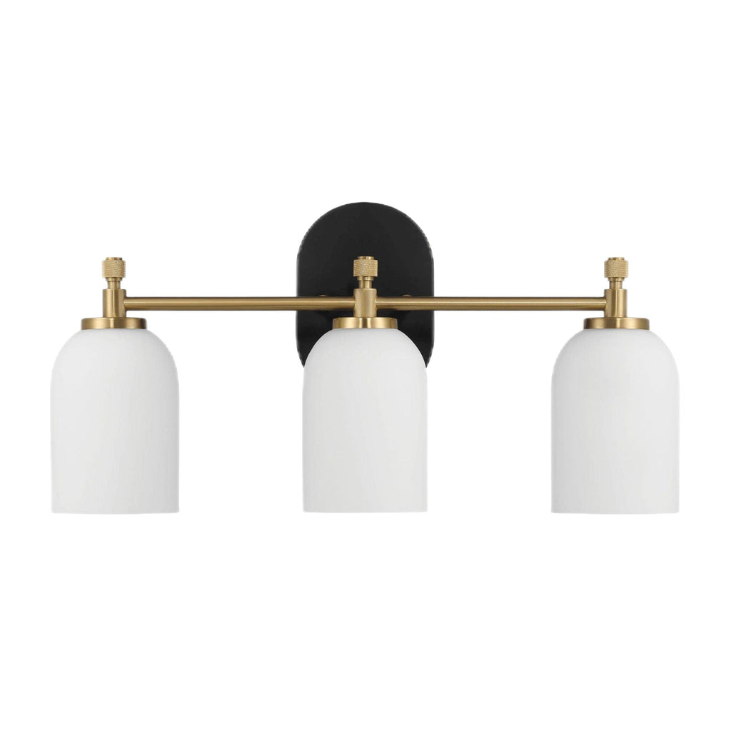 3-Light Vanity Wall Light with Frosted Glass Shades - Black / Gold / White