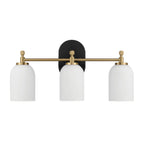 3-Light Vanity Wall Light with Frosted Glass Shades - Black / Gold / White
