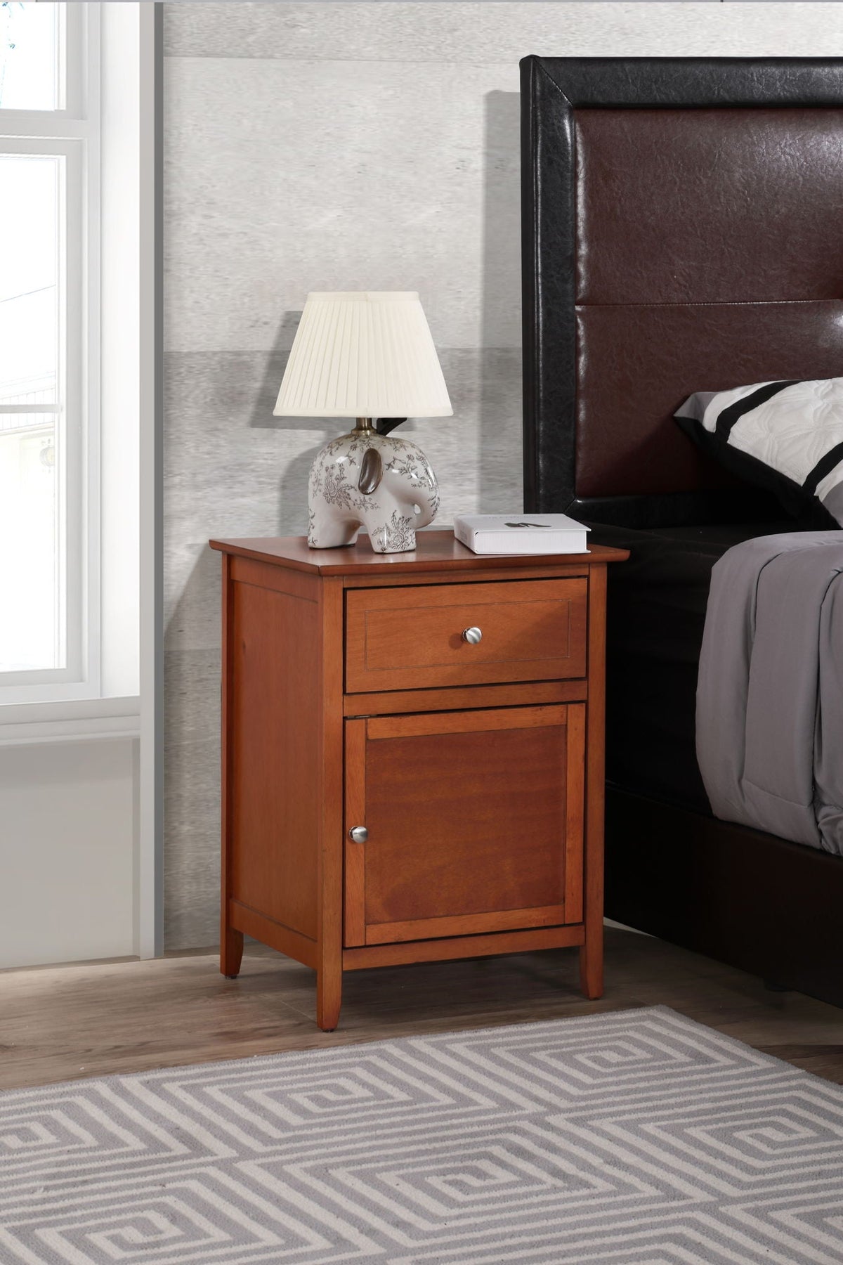 1 Drawer / 1 Door Nightstand with Durable Wood Construction - Multiple Colors