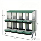 Metal Chicken Egg Laying Boxes with 8 Compartments and Waterproof Roof - Metallic