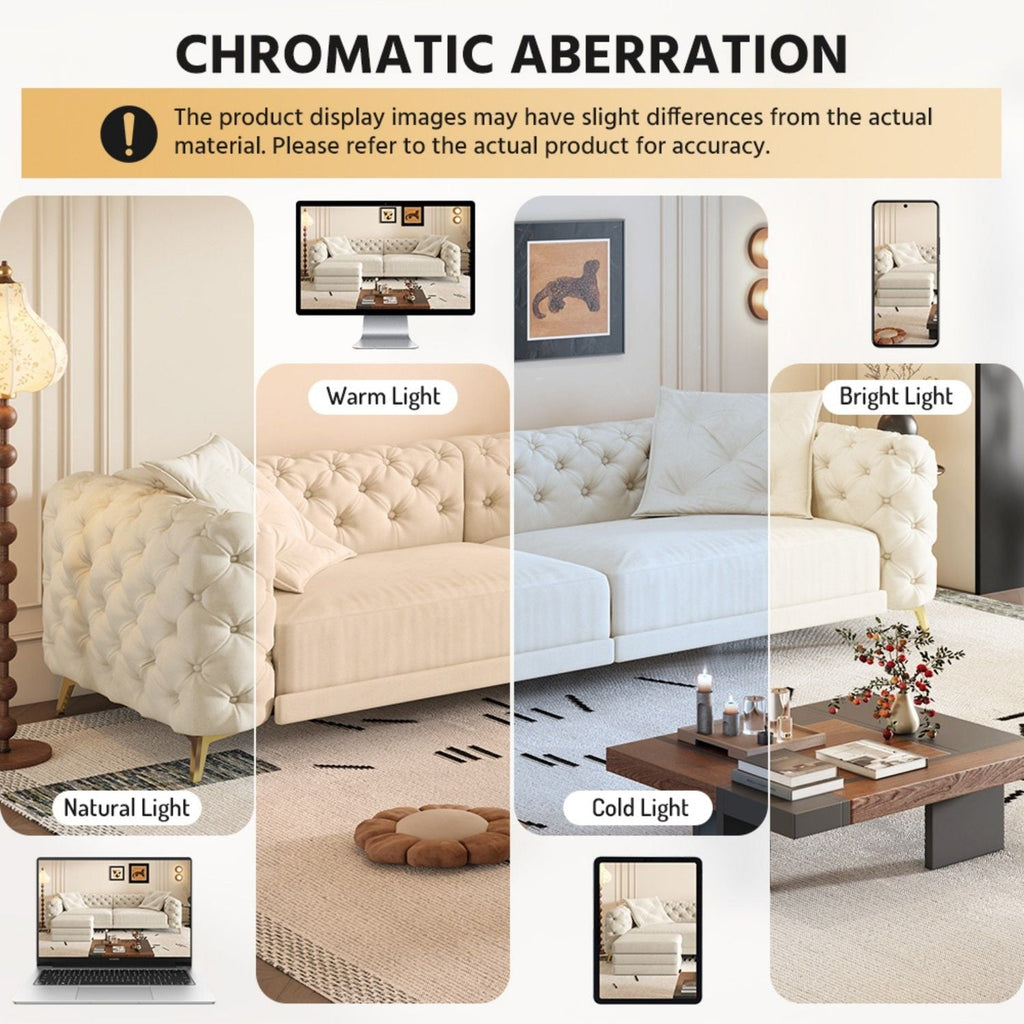 3-In-1 Convertible Sleeper Sofa Set with Deep Seat & Movable Ottoman - White, Beige, Gray