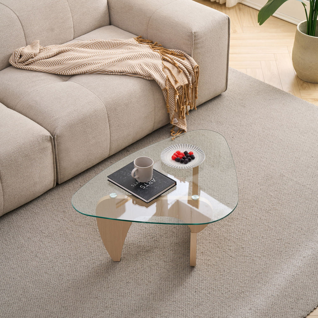 Modern Center Coffee Table with Tempered Glass Top - Light Brown, Black, Dark Brown