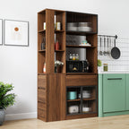 Tall Storage Cabinet with Glass Doors and Drawers - Walnut