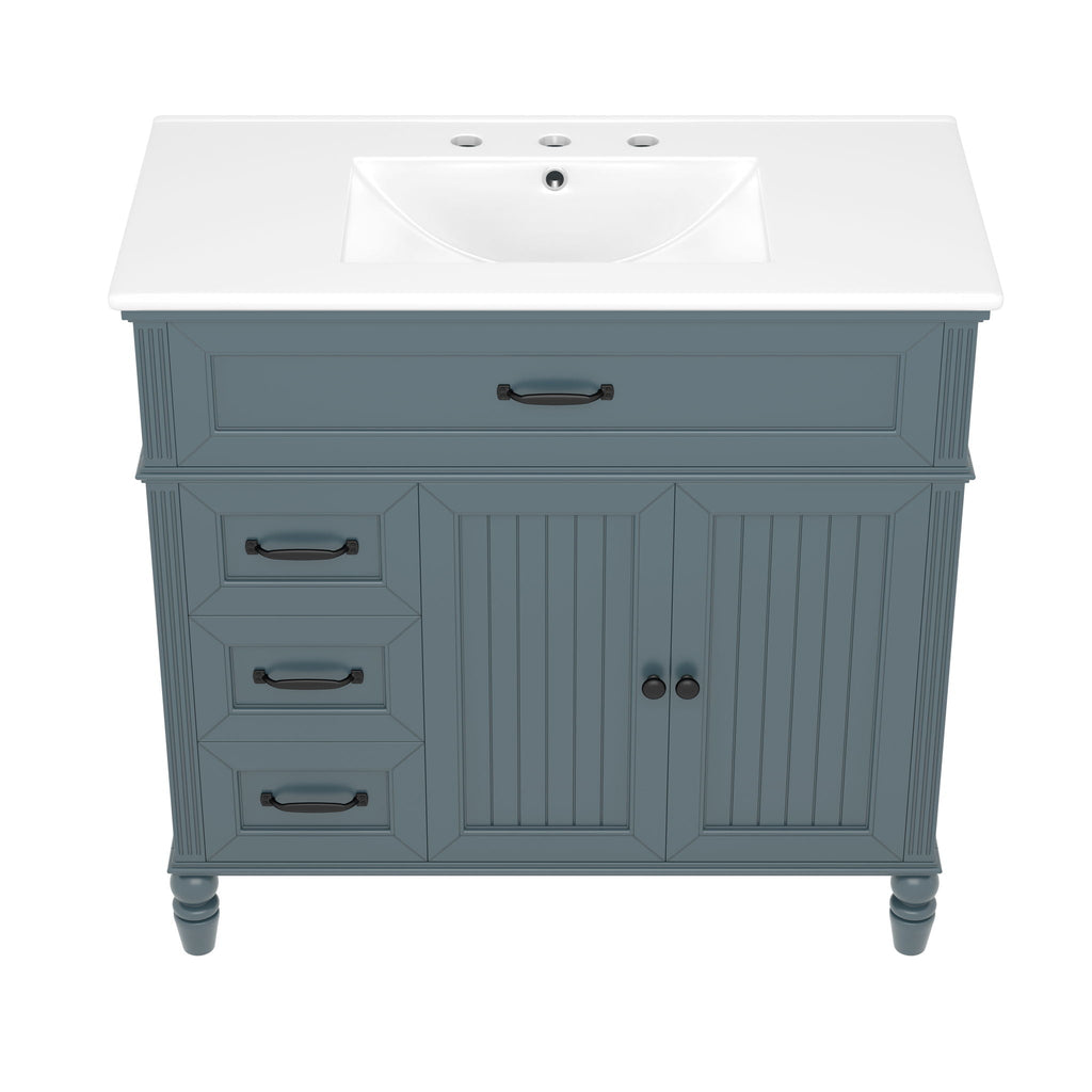 Bathroom Vanity With Sink and Drawers - Freestanding Solid Wood Cabinet