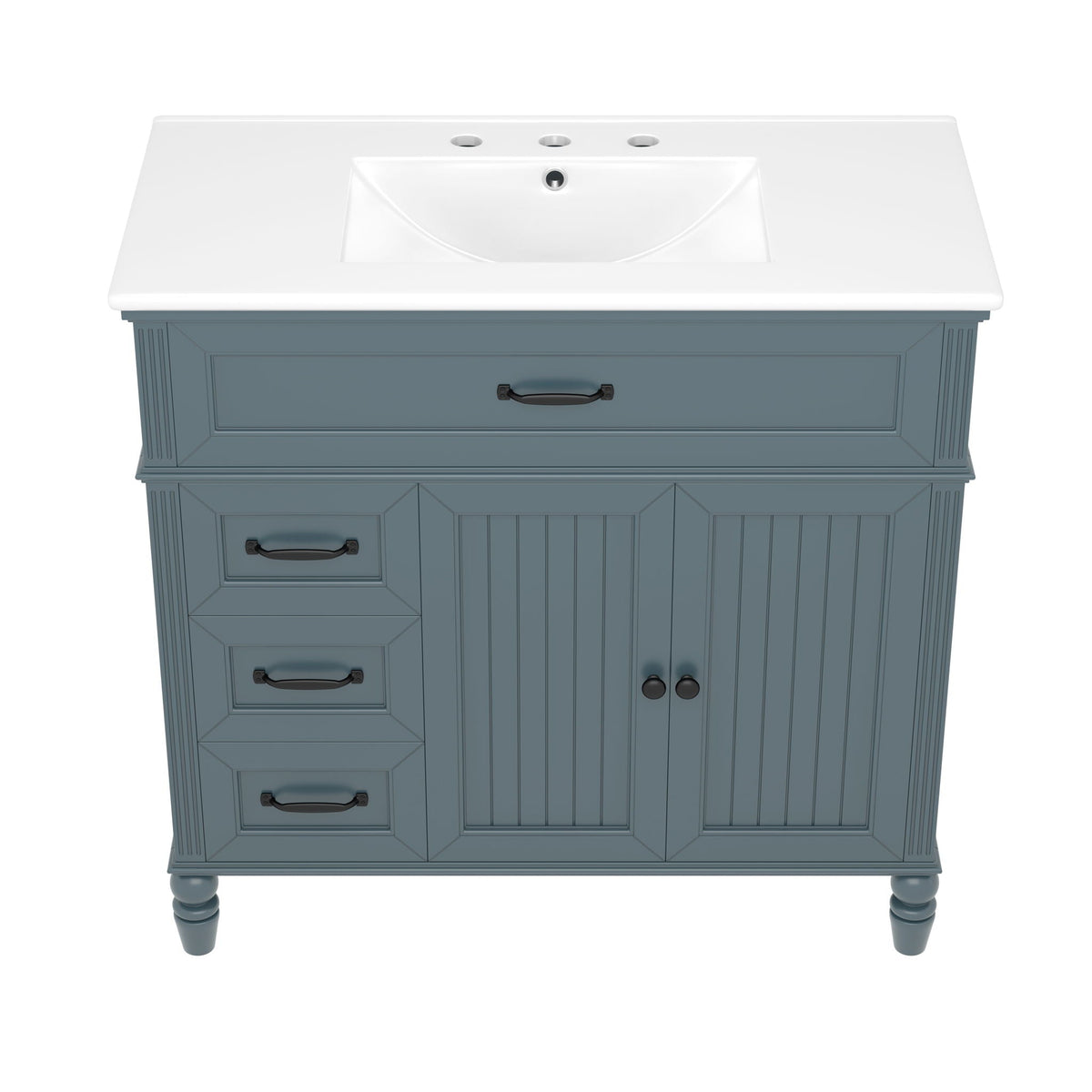 Bathroom Vanity With Sink and Drawers - Freestanding Solid Wood Cabinet