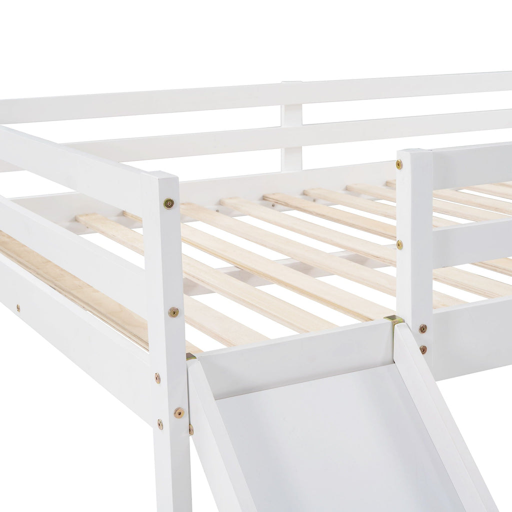 White Full Loft Bed with Slide - Multifunctional Design