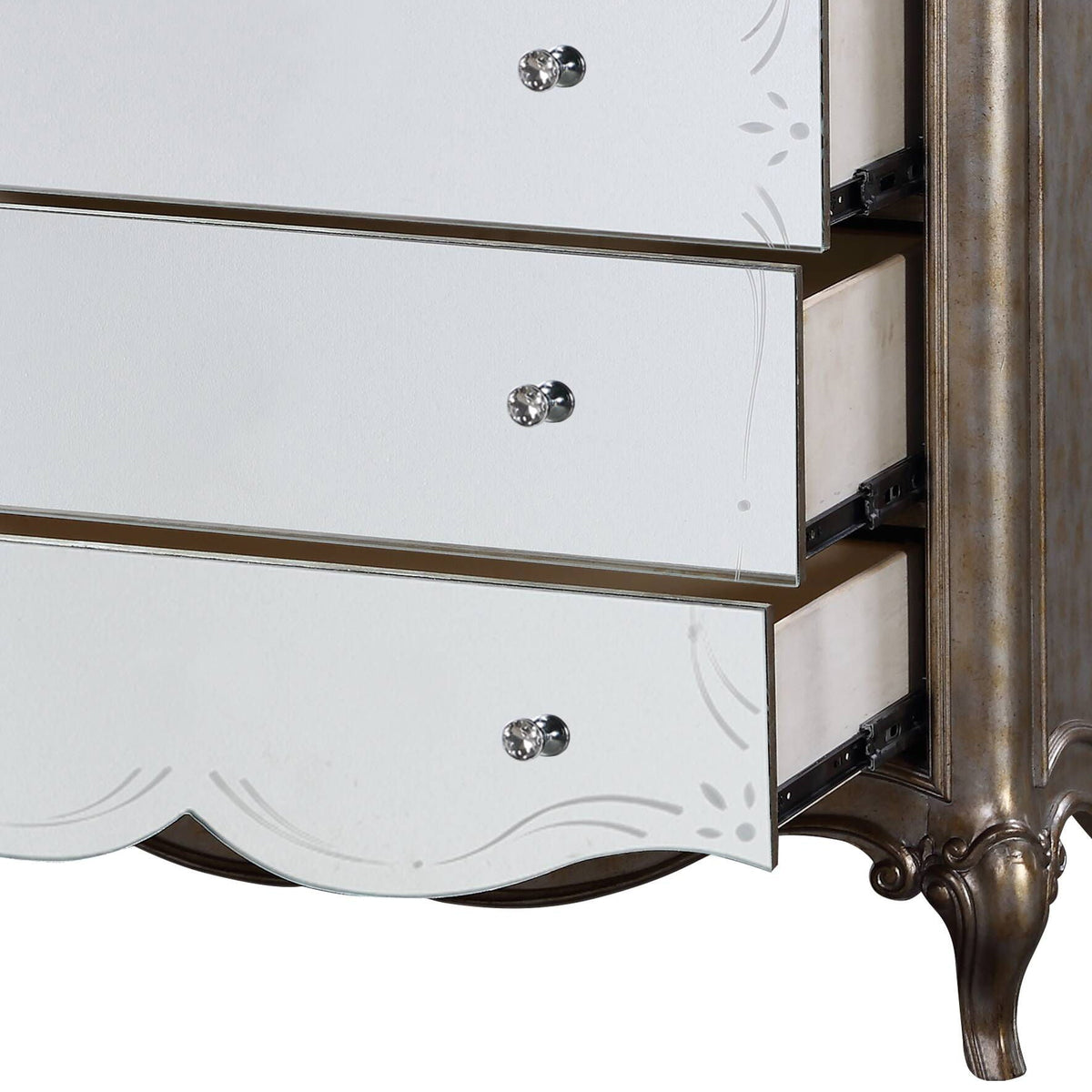 Champagne Accent Chest with Mirrored Drawers - Pearl Silver